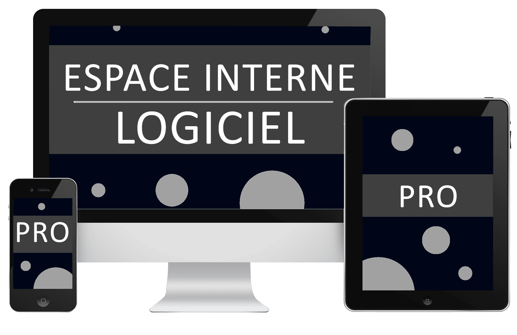 image représentant le développement web d'intranet et logiciels pro par cosmos web lyon, on peut voir un ordinateur, une tablette et un téléphone mobile affichant intranet et logiciels professionnels