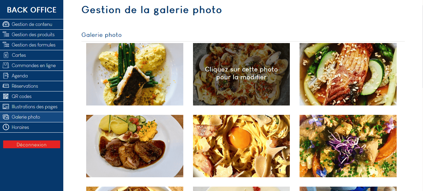 capture d'écran du back-office de gestion du site web du remède - système de gestion des photos de la galerie du site web du remède à lyon